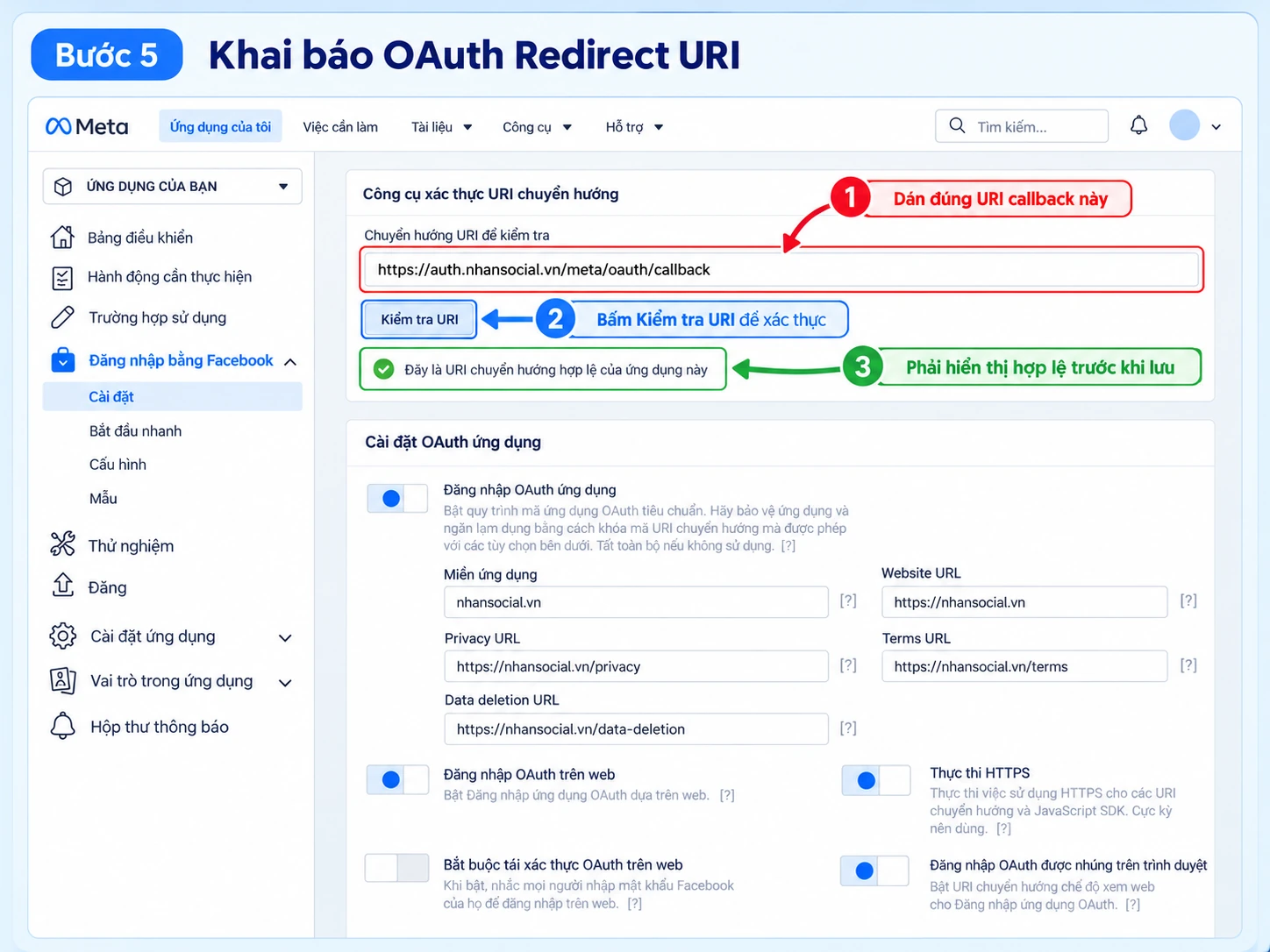 Khai báo Valid OAuth Redirect URI