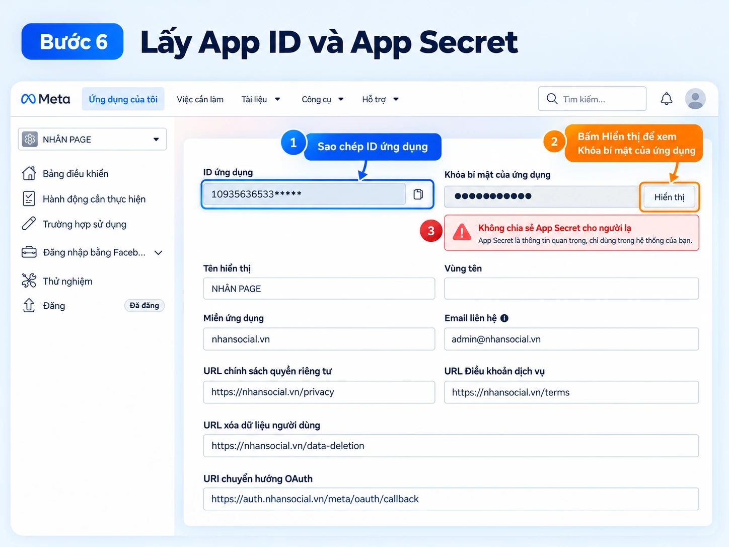 Lấy App ID và App Secret