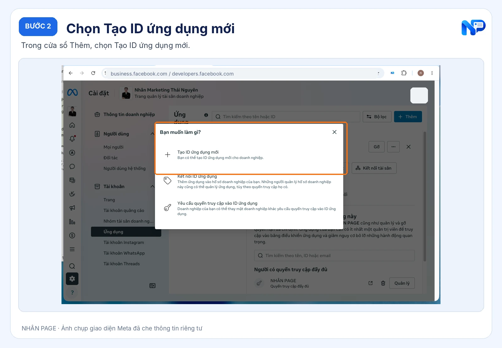 Chọn Tạo ID ứng dụng mới