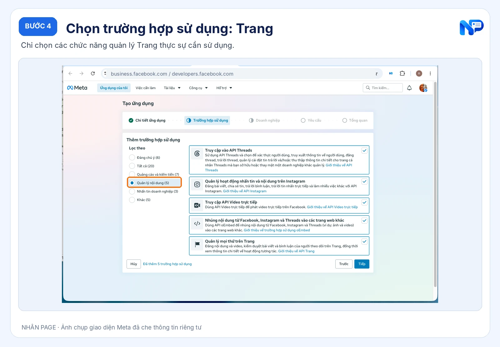 Chọn trường hợp sử dụng: Trang