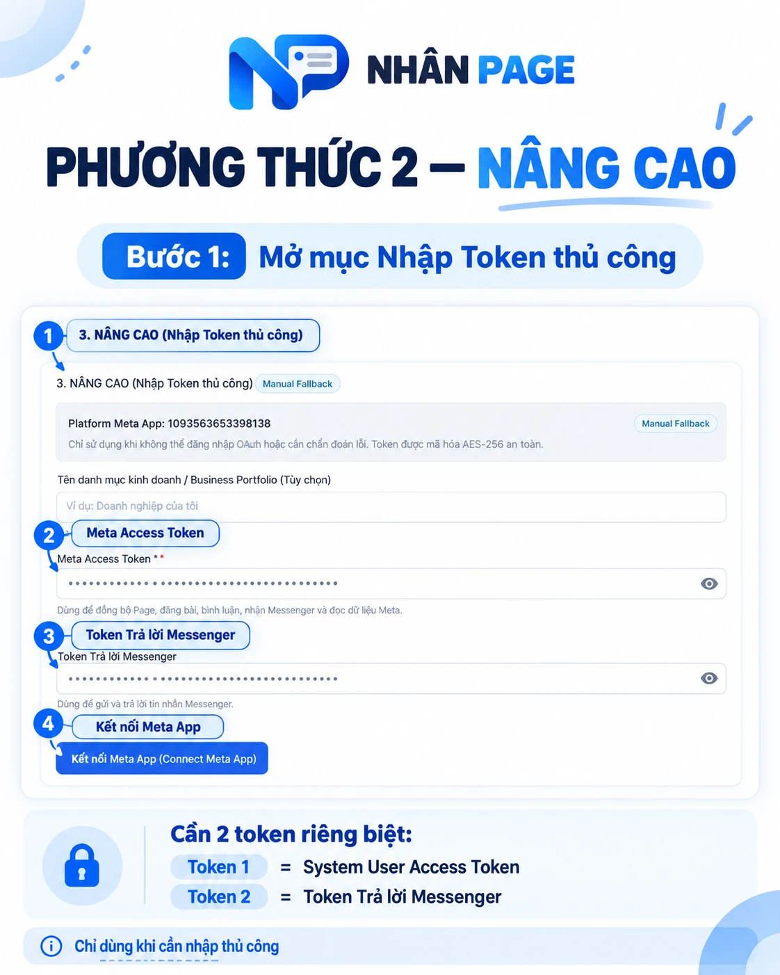 Mở mục Nhập Token thủ công trên NHÂN PAGE