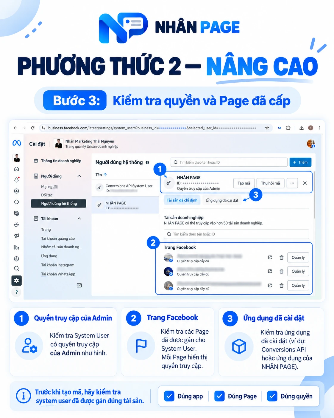 Kiểm tra quyền và Trang đã cấp cho System User