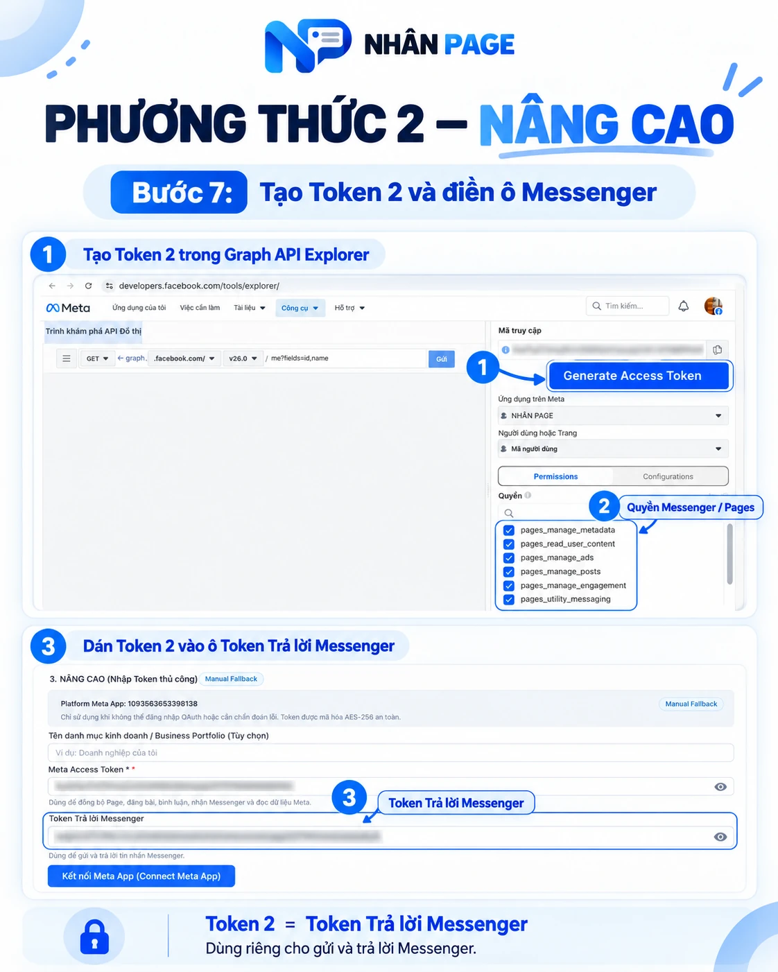 Tạo và dán Token 2 vào ô Token Trả lời Messenger