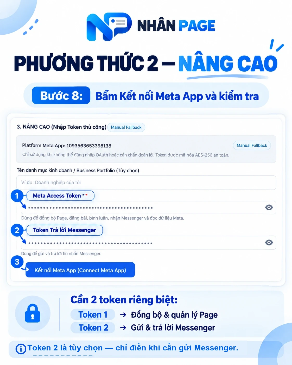 Bấm Kết nối Meta App và kiểm tra trạng thái